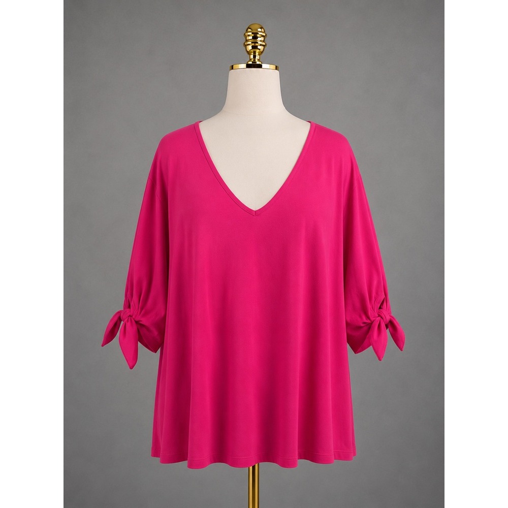 Susan Graver‎ Liquid Knit Elbot Tie Sleeve Fit & Flare Top Size 3X Pink A645231
